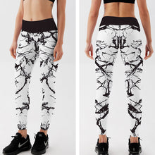 Load image into Gallery viewer, Black & White Marbling Printed Push Up Workout Leggings