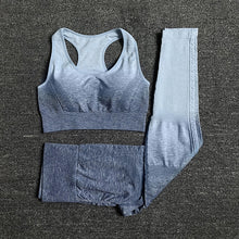 Load image into Gallery viewer, Womens Yoga Set Workout Long Sleeve Crop Top High Waist Leggings Gradient Set