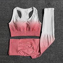 Load image into Gallery viewer, Womens Yoga Set Workout Long Sleeve Crop Top High Waist Leggings Gradient Set