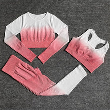 Load image into Gallery viewer, Womens Yoga Set Workout Long Sleeve Crop Top High Waist Leggings Gradient Set