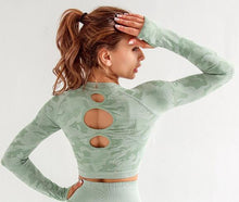 Load image into Gallery viewer, Womens Yoga 3 pc Long Sleeve Cut Out Top, Support Bra, And Butt Lifting Running Pants
