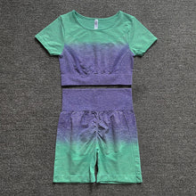 Load image into Gallery viewer, Womens Yoga Set Workout Long Sleeve Crop Top High Waist Leggings Gradient Set