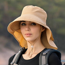Load image into Gallery viewer, Women Wide Large Brim Sun Hat With UV Protection,Neck Shawl And Hole For Your Ponytail