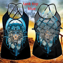 Load image into Gallery viewer, Women's 3D Native Wolf Dreamcatcher Criss-Cross Yoga Leggings + Combo Hollow Out Tank Top Summer Sleeveless Graphic Shirt
