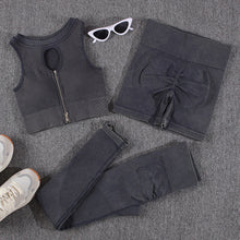 Load image into Gallery viewer, Women Sportwear Zip Vest High Waist Fitness Pants Gym Seamless Woman 2 Pieces Set