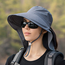 Load image into Gallery viewer, Women Wide Large Brim Sun Hat With UV Protection,Neck Shawl And Hole For Your Ponytail