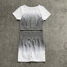 Load image into Gallery viewer, Womens Yoga Set Workout Long Sleeve Crop Top High Waist Leggings Gradient Set