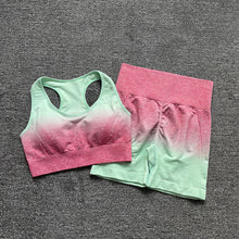 Load image into Gallery viewer, Womens Yoga Set Workout Long Sleeve Crop Top High Waist Leggings Gradient Set