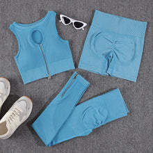 Load image into Gallery viewer, Women Sportwear Zip Vest High Waist Fitness Pants Gym Seamless Woman 2 Pieces Set