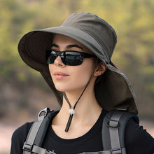 Load image into Gallery viewer, Women Wide Large Brim Sun Hat With UV Protection,Neck Shawl And Hole For Your Ponytail