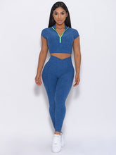 Load image into Gallery viewer, 2 Piece Set Outfit For Woman Sexy Bra V Waist Leggings Crop Top with Zipper