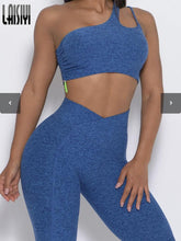 Load image into Gallery viewer, 2 Piece Set Outfit For Woman Sexy Bra V Waist Leggings Crop Top with Zipper