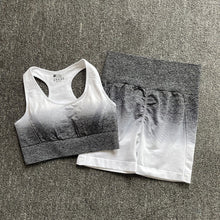 Load image into Gallery viewer, Womens Yoga Set Workout Long Sleeve Crop Top High Waist Leggings Gradient Set