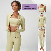 Load image into Gallery viewer, Classic Solid Color 2 And 3 Pc Fitness Yoga Set For Women Sexy Bra, Zipper Jacket, High Waist Leggings