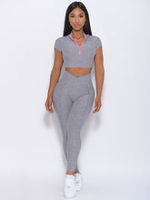 Load image into Gallery viewer, 2 Piece Set Outfit For Woman Sexy Bra V Waist Leggings Crop Top with Zipper