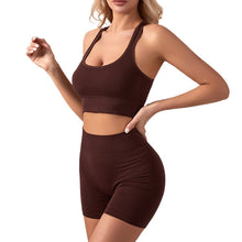 Load image into Gallery viewer, 2PCS Women Seamless Shirts Sport Shorts Bra Gym Suits Fitness Shorts Crop Top High Waist Running Sports Sets