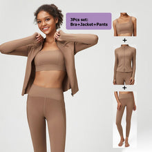 Load image into Gallery viewer, Classic Solid Color 2 And 3 Pc Fitness Yoga Set For Women Sexy Bra, Zipper Jacket, High Waist Leggings