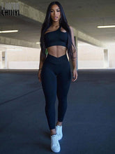 Load image into Gallery viewer, 2 Piece Set Outfit For Woman Sexy Bra V Waist Leggings Crop Top with Zipper