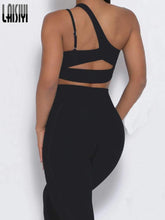 Load image into Gallery viewer, 2 Piece Set Outfit For Woman Sexy Bra V Waist Leggings Crop Top with Zipper