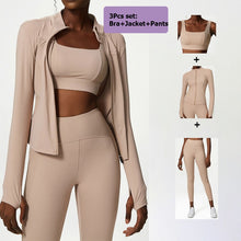 Load image into Gallery viewer, Classic Solid Color 2 And 3 Pc Fitness Yoga Set For Women Sexy Bra, Zipper Jacket, High Waist Leggings