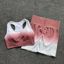 Load image into Gallery viewer, Womens Yoga Set Workout Long Sleeve Crop Top High Waist Leggings Gradient Set