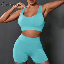 Load image into Gallery viewer, Seamless Women's Beauty Back Bra And High Waist Push Up Shorts Yoga Set