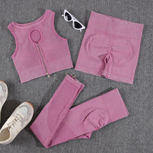 Load image into Gallery viewer, Women Sportwear Zip Vest High Waist Fitness Pants Gym Seamless Woman 2 Pieces Set