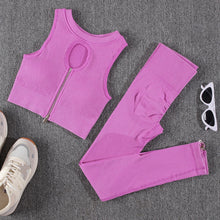 Load image into Gallery viewer, Women Sportwear Zip Vest High Waist Fitness Pants Gym Seamless Woman 2 Pieces Set