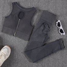 Load image into Gallery viewer, Women Sportwear Zip Vest High Waist Fitness Pants Gym Seamless Woman 2 Pieces Set