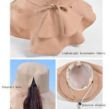 Load image into Gallery viewer, Women Wide Large Brim Sun Hat With UV Protection,Neck Shawl And Hole For Your Ponytail