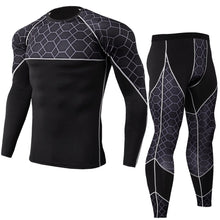 Load image into Gallery viewer, Quick Dry Men Training Two Piece Fitness Gym Long Sleeve T Shirt+Tights Workout Set