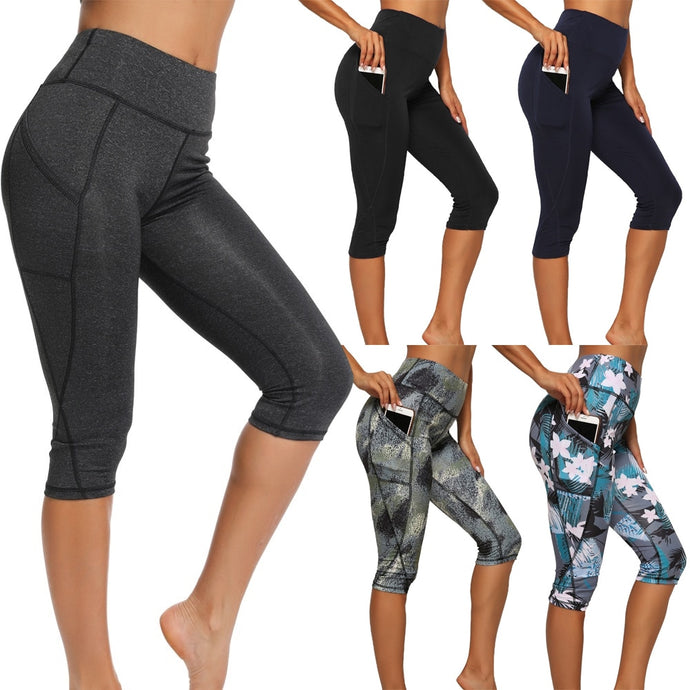 Women's 3/4 Gym Sport Casual Cropped Female Leggings With Pockets