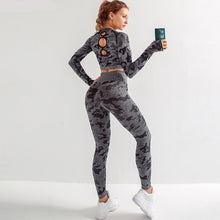 Load image into Gallery viewer, Womens Yoga 3 pc Long Sleeve Cut Out Top, Support Bra, And Butt Lifting Running Pants