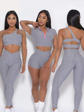 Load image into Gallery viewer, 2 Piece Set Outfit For Woman Sexy Bra V Waist Leggings Crop Top with Zipper