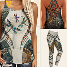 Load image into Gallery viewer, Dragonfly Criss-cross Tank Top+legging Yoga Outfit for Women
