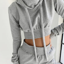 Load image into Gallery viewer, Drawstring High Collar Hooded Sports Set