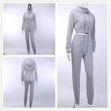 Load image into Gallery viewer, Drawstring High Collar Hooded Sports Set