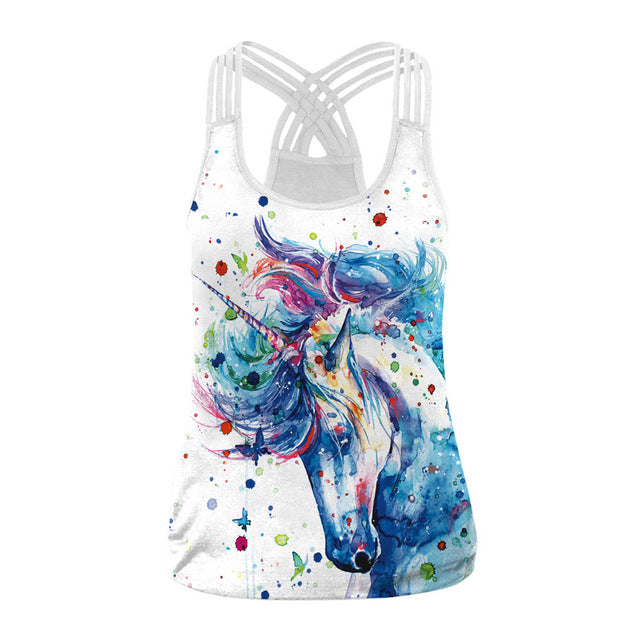 Unicorn Print Female Yoga Shirts