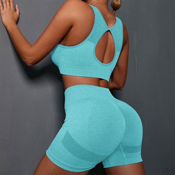 Seamless Women's Beauty Back Bra And High Waist Push Up Shorts Yoga Set