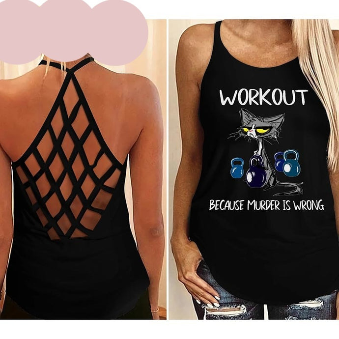 Women Workout Criss-Cross Cat Tank Top